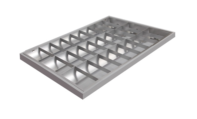 2.	華輝照明占地10多萬平方米，十幾條生產(chǎn)線，年生產(chǎn)上千萬套LED格柵燈盤廠家,產(chǎn)品有T8格柵燈盤，T5格柵燈盤，明裝格柵燈盤，暗裝格柵燈盤。